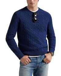 Polo Ralph Lauren - Suede-Patch Cable-Knit Sweater - Lyst