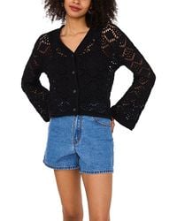 Vince Camuto - Pointelle V Neck Long Sleeve Cardigan - Lyst