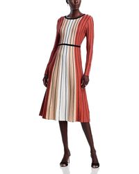 Tahari - Long Sleeve Round Neck Vertical Color Block Stripe Dress - Lyst