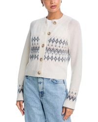 Aqua - 100% Cashmere Fair Isle Brush Crewneck Cardigan - Lyst