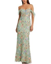 Mac Duggal - Off The Shoulder Bustier Emboridered Net Gown - Lyst