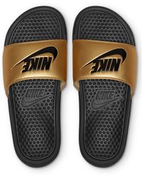 nike benassi purple haze gold check slides