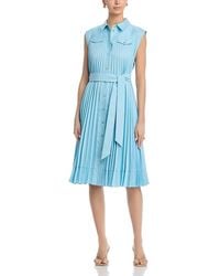 MILLY - Johanna Pleated Twill Midi Dress - Lyst