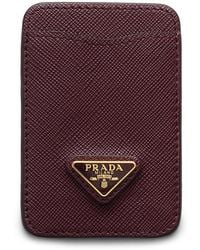 Prada - Saffiano Leather Enameled Metal Triangle Logo Card Case - Lyst