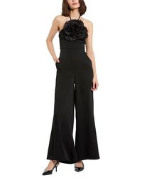 Mac Duggal - Flower Embellished Crepe Halter Neck Jumpsuit - Lyst
