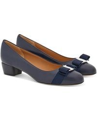 Ferragamo - Vara Soft Bow Detail Block Heel Pumps - Lyst