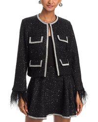 Aqua - Rhinestone & Feather Tweed Jacket - Lyst