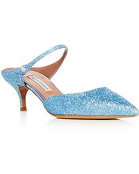 Tabitha Simmons Women's Liberty Glitter Pointed Toe Kitten Heel Mules - Blue
