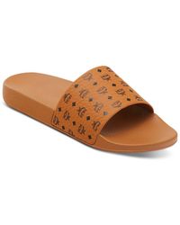 MCM Leather Checkerboard Logo-print Slides in Black (White) for Men | Lyst