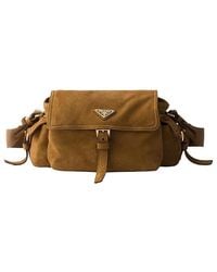 Prada - Explore Medium Suede Shoulder Bag With Flap - Lyst