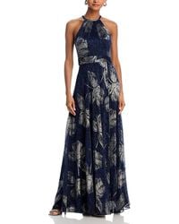 Aqua - Floral Print Foil Halter Gown - Lyst