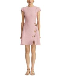 Oscar de la Renta - Cap Sleeve Butterfly Detail Split Skirt Tweed Dress - Lyst