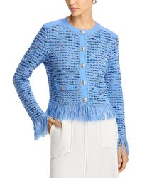 MILLY - Fringe Trim Cardigan Jacket - Lyst
