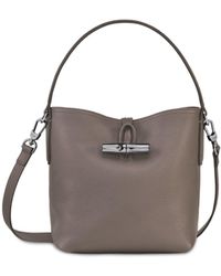 Longchamp Roseau Essential Mini Leather Bucket Bag - Gray