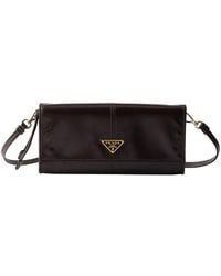 Prada - Leather Wallet With Shoulder Strap - Lyst