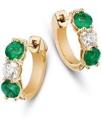 Bloomingdale's Fine Collection - 14K Emerald & Diamond Hoop Earrings - Lyst