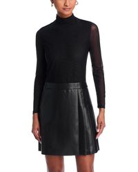Alice + Olivia - Chara Long Sleeve Mesh & Faux Leather Mini Dress - Lyst