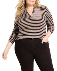 NIC+ZOE - Striped Long Sleeve Henley Tee - Lyst