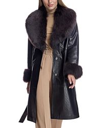 Maximilian - Leather Coat With Shearling Trim - Lyst