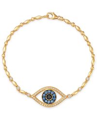 Bloomingdale's Blue Sapphire & Black & White Diamond Evil Eye Bracelet In 14k Yellow Gold - Metallic
