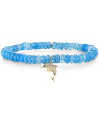 Sydney Evan - 14K Diamond Dolphin Charm Ethiopian Opal Beaded Stretch Bracelet - Lyst