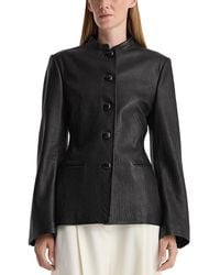 Rohe - Leather Collarless Button Front Jacket - Lyst