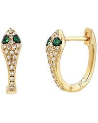 Zoe Lev - 14K Diamond & Emerald Snake Huggie Hoop Earrings - Lyst