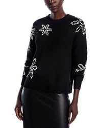 Tahari - Long Sleeve Crewneck Sweater With Floral Embroidery - Lyst