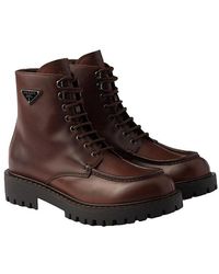 Prada - Laced Leather Booties - Lyst