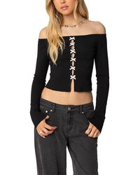 Edikted - Contrast Bow Off Shoulder Top - Lyst