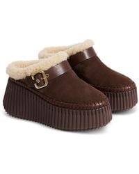 Chloé - Nama Shearling Lined Wedge Mules - Lyst