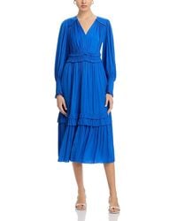 Tahari - Long Sleeve V Neck Fit And Flare Dress - Lyst