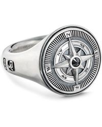 David Yurman Men's Maritime Compass Signet Ring W/ Black Diamond, Size 9-13 - Metallic