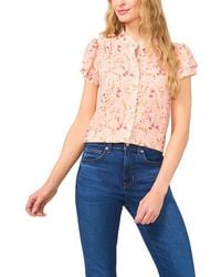 Cece - Floral Double Flutter Short Sleeve Top - Lyst
