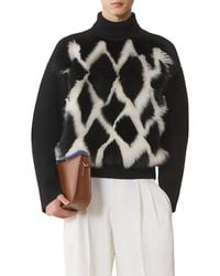 Lanvin - Wool And Leather Intarsia Turtleneck Sweater - Lyst