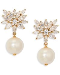 Nadri - Sav Cubic Zirconia Cluster & Cultured Freshwater Pearl Drop Earrings - Lyst