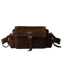 Prada - Explore Medium Suede Shoulder Bag With Flap - Lyst