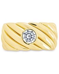 Sterling Forever - Blythe Cubic Zirconia Textured Band Ring - Lyst