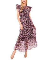 Cece - High Neck Flutter Sleeve Dress - Lyst