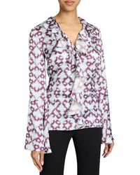 Santorelli - Sydney Long Sleeve Button Down Blouse With Ruffles - Lyst