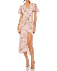 Mac Duggal - Embellished Floral Flutter Sleeve Midi Dress - Lyst