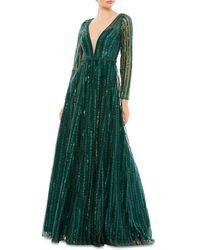 Mac Duggal Plunge Neck Sequin Gown - Green