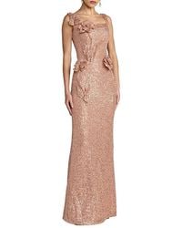 Mac Duggal - Sleeveless Sequin Column Gown With 3D Flowers - Lyst