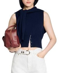 Sandro - Dan Striped Trim Wool Sleeveless Cropped Sweater - Lyst