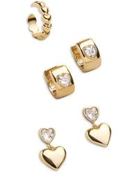 BaubleBar - Alice Crystal Heart Drop, Huggie Hoop, & Single Cuff Earrings, Set Of 3 - Lyst