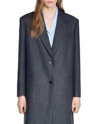 Sandro - Long Wool Coat With Rhinestones - Lyst