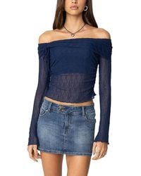 Edikted - Drawstring Fold Over Sheer Top - Lyst