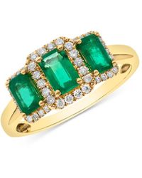 Bloomingdale's Emerald & Diamond Three Stone Halo Ring In 14k Yellow Gold - Green