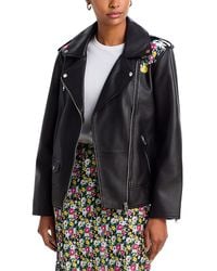 Aqua - Leather Floral Print Moto Jacket - Lyst