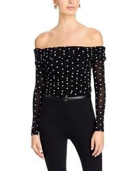 Aqua - Off The Shoulder Polka Dot Mesh Top - Lyst